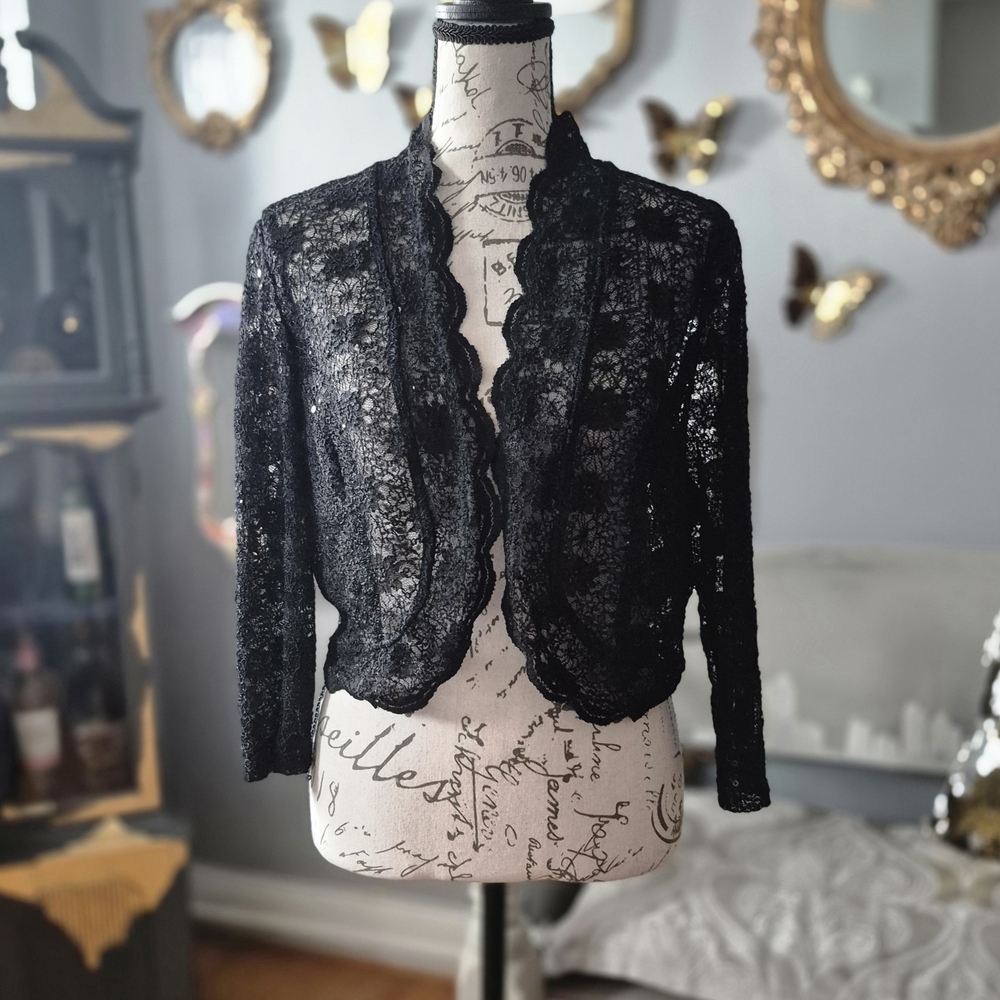 R&M Richards Black Whimsigoth Lace Women's Jacket Medium
